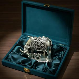 999 Pure Silver Plated Kamdhenu Cow Idol | 2.5 inch Vastu Home Decor for Pooja Room & Mandir