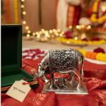 999 Pure Silver Plated Kamdhenu Cow Idol | 2.5 inch Vastu Home Decor for Pooja Room & Mandir