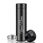 Personalized Stainless Steel Sports Water Bottle | LED Temperature Display Smart Bottle | Hot & Cold Insulated Flask, 500ML | LCD Touch Screen Gift Bottle for Travel & Office (Black)