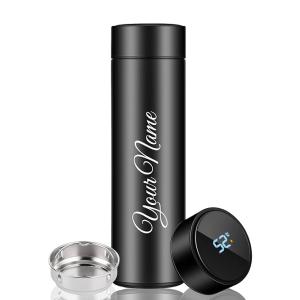 Personalized Stainless Steel Sports Water Bottle | LED Temperature Display Smart Bottle | Hot & Cold Insulated Flask, 500ML | LCD Touch Screen Gift Bottle for Travel & Office (Black)