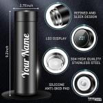 Personalized Stainless Steel Sports Water Bottle | LED Temperature Display Smart Bottle | Hot & Cold Insulated Flask, 500ML | LCD Touch Screen Gift Bottle for Travel & Office (Black)
