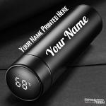 Personalized Stainless Steel Sports Water Bottle | LED Temperature Display Smart Bottle | Hot & Cold Insulated Flask, 500ML | LCD Touch Screen Gift Bottle for Travel & Office (Black)