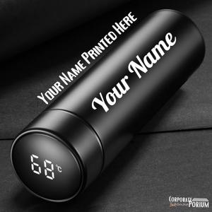 Personalized Stainless Steel Sports Water Bottle | LED Temperature Display Smart Bottle | Hot & Cold Insulated Flask, 500ML | LCD Touch Screen Gift Bottle for Travel & Office (Black)