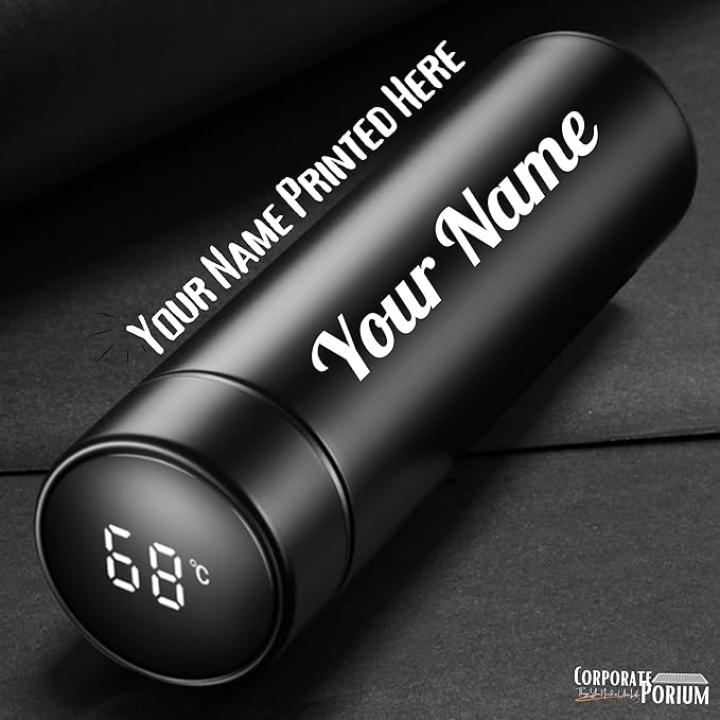 Personalized Stainless Steel Sports Water Bottle | LED Temperature Display Smart Bottle | Hot & Cold Insulated Flask, 500ML | LCD Touch Screen Gift Bottle for Travel & Office (Black)