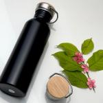 Matte Black Stainless Steel Bottle with Wooden Cap – 500ml