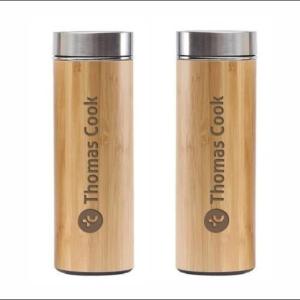 Bamboo Water Bottle, Stainless Steel Flask Water Bottle/Thermos With Tea Strainer | Double Wall Vacuum Insulated | Hot & Cold, 450 ML