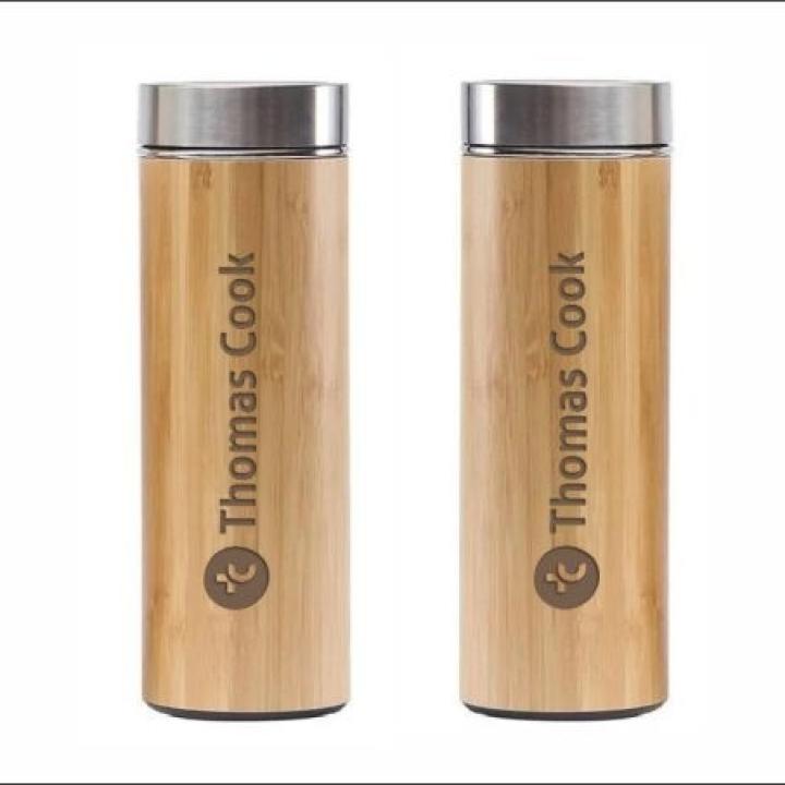 Bamboo Water Bottle, Stainless Steel Flask Water Bottle/Thermos With Tea Strainer | Double Wall Vacuum Insulated | Hot & Cold, 450 ML
