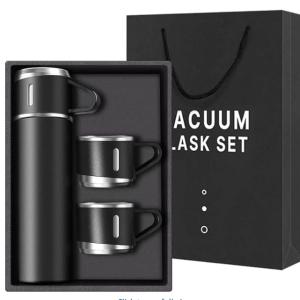 Vacuum Flask Set with 2 Cups, Double Wall Stainless Steel Thermo 500ml Vacuum Insulated Bottle Water Flask Set with 3 Cups Gift Set with Two Cups Hot & Cold